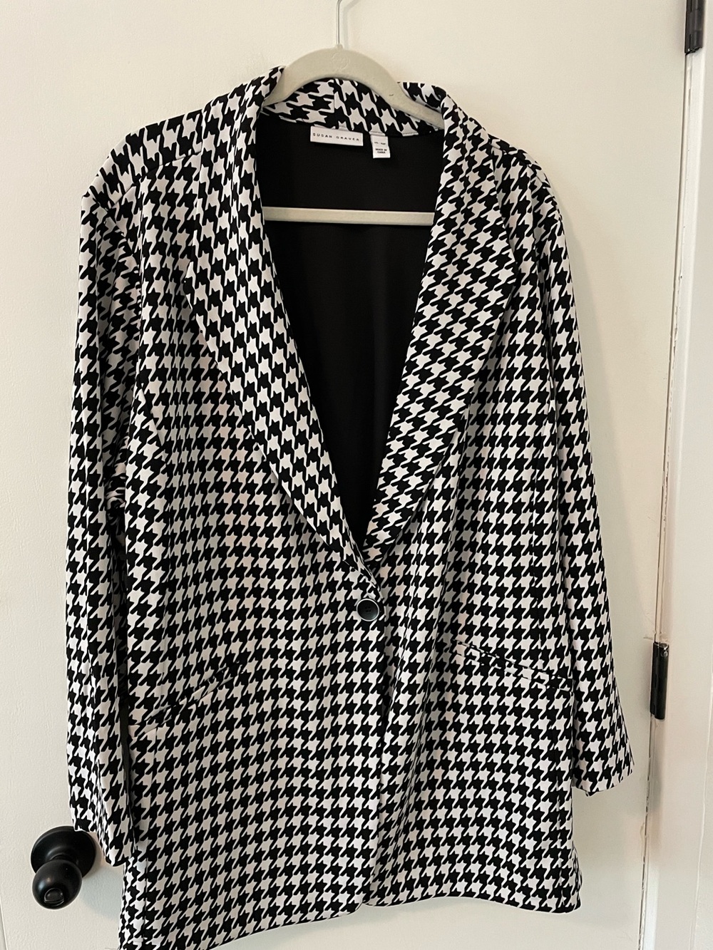 Susan Graver Petite Print Size 4XP Houndstooth Fusion Revere Collar Blazer 0108